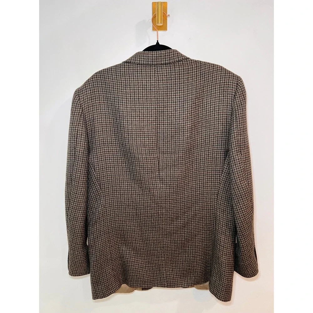 Oscar de la Renta Blazer 100% Wool Academia Houndstooth Sport Coat Brown Tan 41R